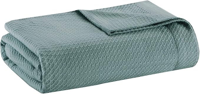 Madison Park Soft Certified 100% Egyptian Cotton Breathable Cozy Blanket, Premium Waffle Knit Classic Design, Luxury All Season Lightweight Cover for Bed, Couch and Sofa, Teal King(108"x90")