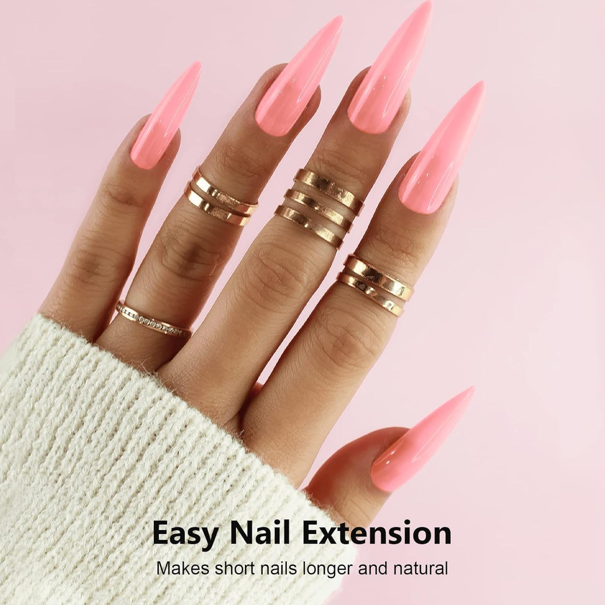 X&D Gel Nail Polish Kit UV Polygel Quick Dry 56g Natural Clear Color Nail Extension with Nail Form, Acrylic Nail Sable Brush with Cap Set(Pink)