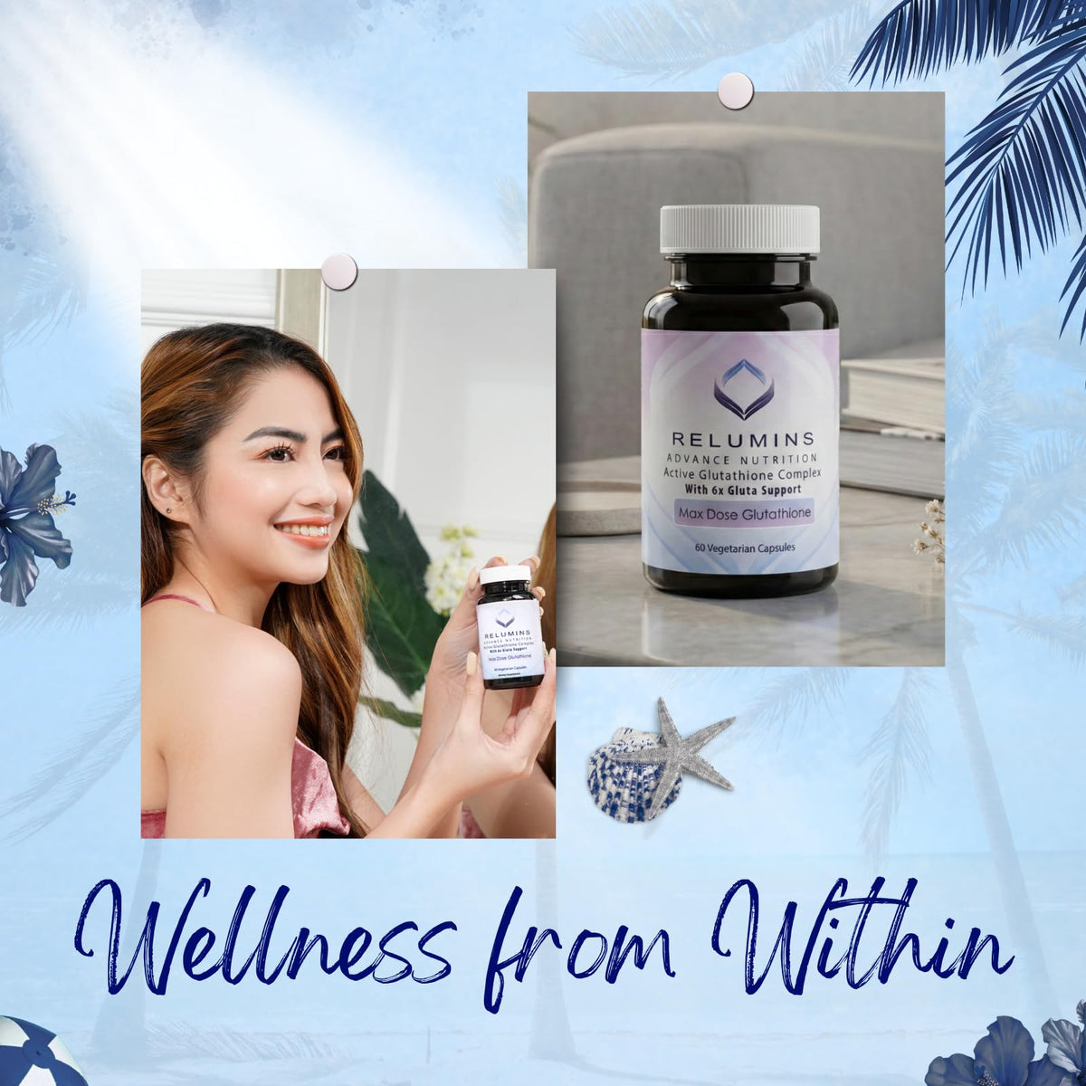 Relumins Advance White Active Glutathione Complex - Max Dose 900mg Glutathione with 6X Boosters, ALA & NAC - Summer Glow Wellness Anti-Aging Skin Supplement - 60 Caps x 3 Bottles