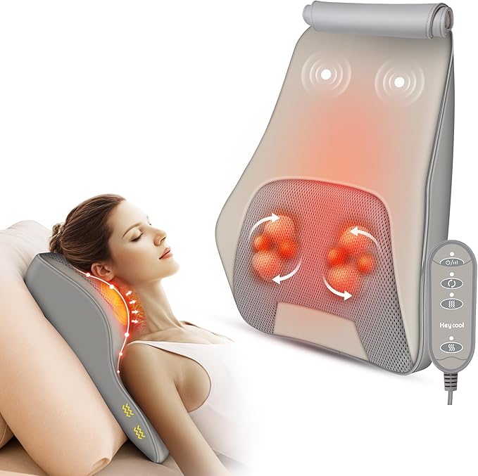 Shiatsu Back Neck Massager with Heat, Back Pain Relief Deep Tissue,Neck Massage Pillow with Kneading Vibration,Gifts for Men Women