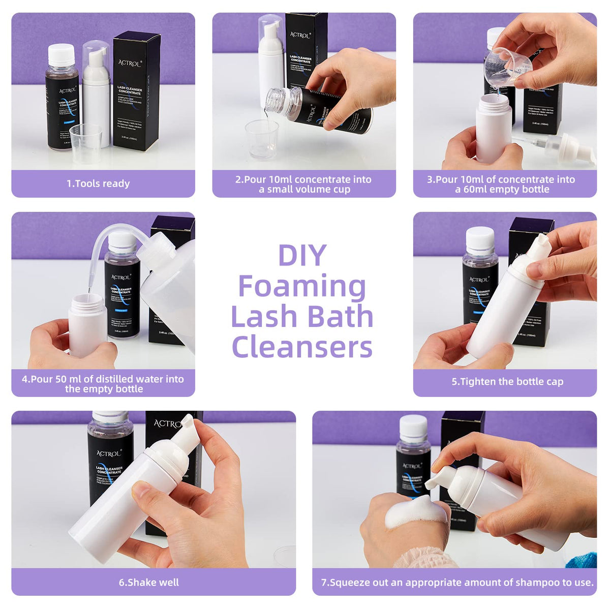 Eyelash Shampoo Concentrate 100ml Lash Extensions Cleanser Concentrate Unscented Natural Foaming Shampoo DIY Wash for Extensions Lashes with Salon Home Care-Makes 60ml Bottles