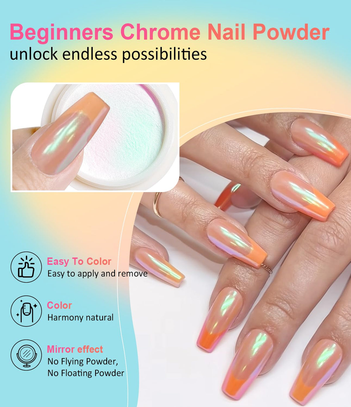 Gold Chrome Nail Powder BISHENGYF -【Fairy Effect】Pink Chrome Nail Powder White Pearl Aurora Mermaid Iridescent Rose Gold Red Nail Chrome Powder Metallic Mirror Glitter Pigment Dust for Nail Art DIY