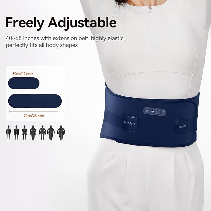 Cordless Heating Pad for Back Pain Relief: MAXwarm 3.0[2025 Upgraded], IKEEPFIT Electric Heat Pad with Massager for Period Cramps, Extra Large 65", 8000mAh Battery, Gift for Women Men (Blue)
