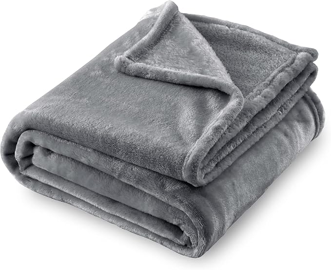 SOCHOW Flannel Fleece Blanket Queen Size, All Season Lightweight Super Soft Cozy Blanket for Bed or Couch, Grey, 90x90 inches