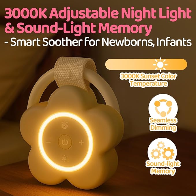 Portable White Noise Machine Baby Newborn Essentials & Adults - 25 Soothing Sounds | Rechargeable Travel Sound Machine Baby with Night Light | Timer & Volume Control | Nursery, Home, Sleep Aid