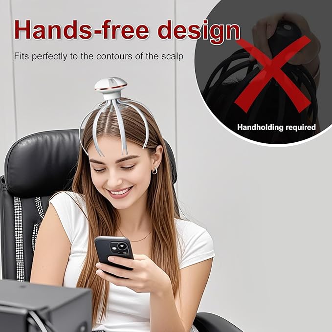 Head Massager Electric, Scalp Massager Electric with 3 Modes, Cordless Portable Scalp Scratcher, Head Massage Tingler, for Office Home SPA Father's Day and Mother's Day Gifts