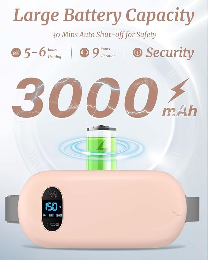 Portable Heating Pad for Cramps, Upgrade Cordless Electric Period Fast Heating Pad for Back Pain Relief Menstrual Belt 6 Heat 6 Massage Modes Gifts for Women Girls Her Girlfriend Champagne