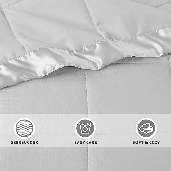Madison Park Cambria Down Alternative Blanket, Premium 3M Scotchgard Moisture Wicking Treatment, Lightweight and Soft Bed Cover For Summer with Satin Trim, Oversized Full/Queen Gray
