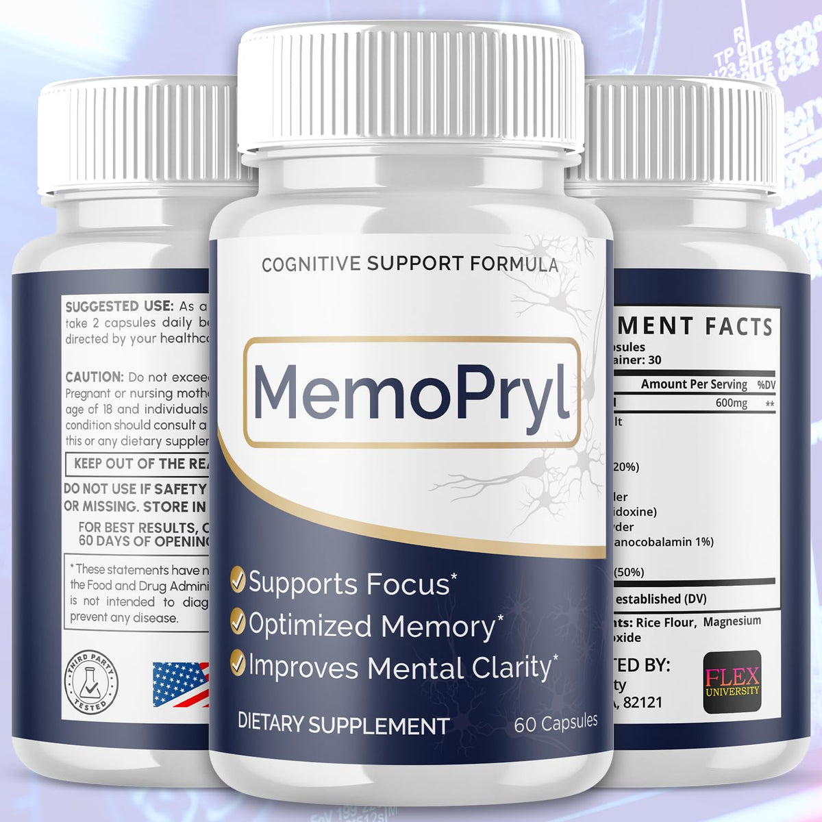 Memopryl Capsules, Memopryl Brain Pills with Natural Ingredients, Advanced Formula Memo Pryl Maximum Strength Health and Wellness Support Multivitamin Supplement Pills for Women and Men (60 Capsules)