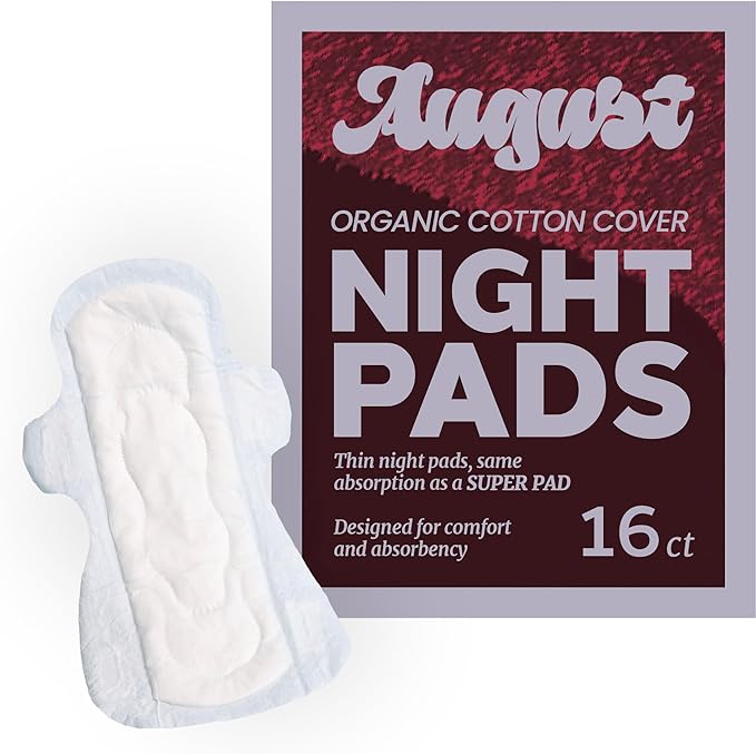 August Menstrual Organic Cover Pads for Women, Super Absorbency, 16 HSA FSA Eligible Organic Cotton Super Pads, Compostable Wrappers, Fragrance Free, Organic Sanitary Napkins with Wings