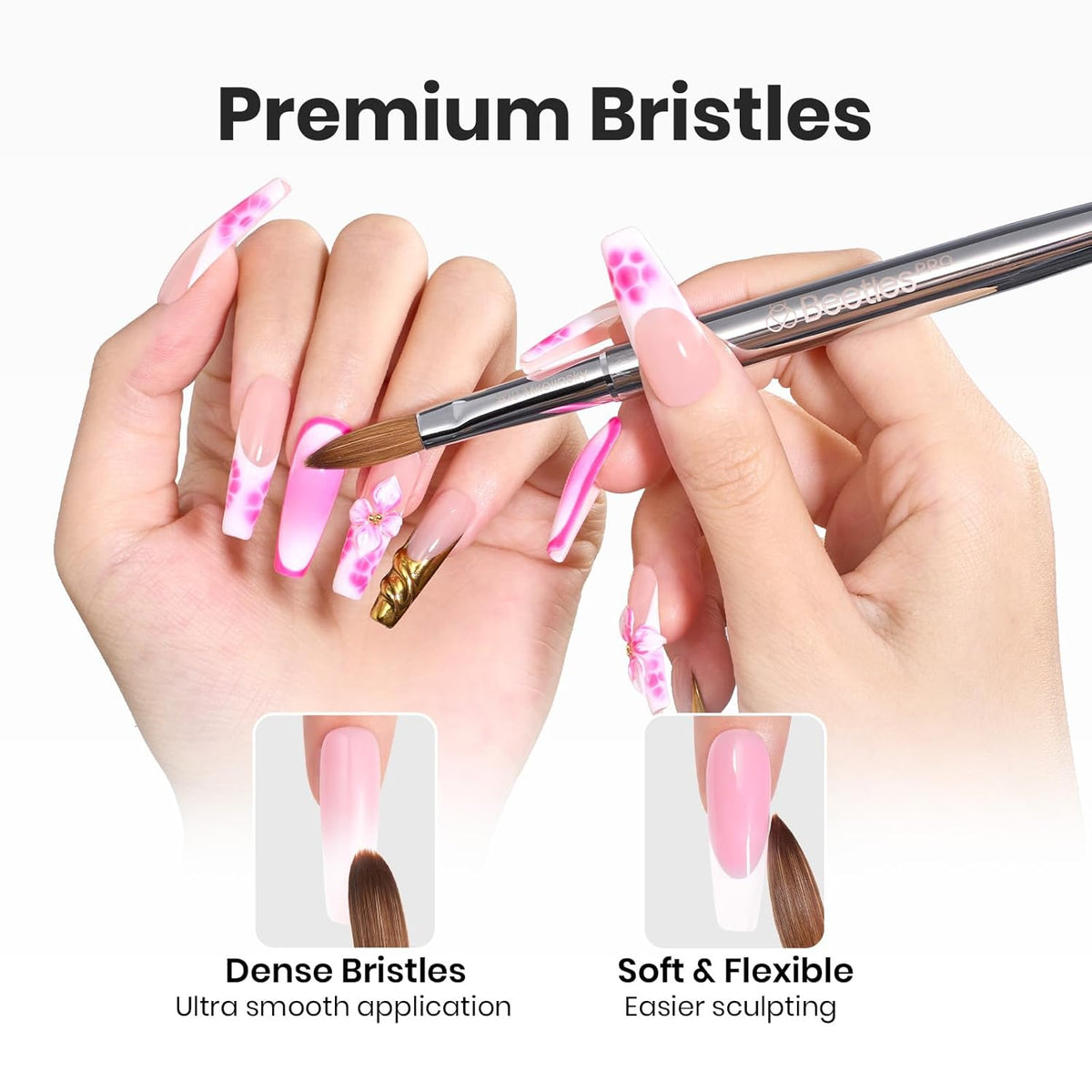 Beetles Pro 1-Pcs Acrylic Nail Brush – Professional Pure Kolinsky Bristles Acrylic Brushes for Nails Metallic Nail Art Brushes for Nails Extension Gel, 3D Carving – Salon Quality Manicure Tool (10#)