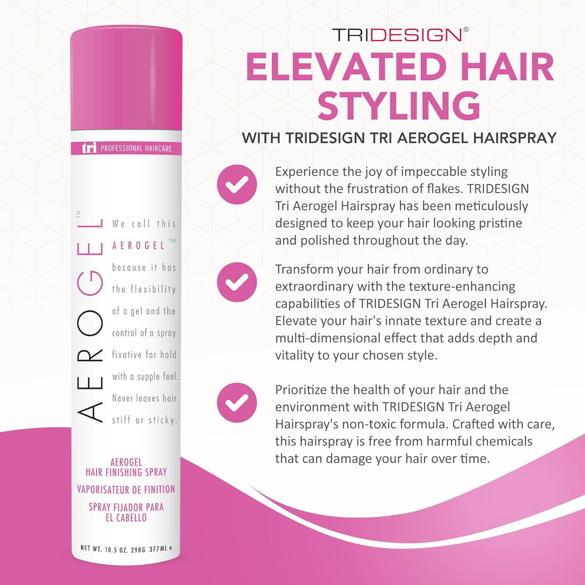 TRI Design Aerogel Hairspray - Strong Hold Hair Finishing Spray for Volumizing & Control, Flexible Styling for All Hair Types, Non-Sticky and Scented - For Women and Men - Pack of 5 (10.5 Oz)