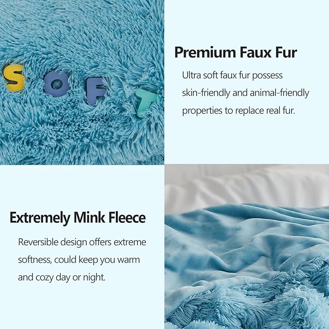 GONAAP Fuzzy Faux Fur Throw Blanket Queen Size Sky Blue Super Soft Cozy Plush Fuzzy Shaggy Blanket for Couch Sofa Bed (Sky Blue, Queen(90"x90"))