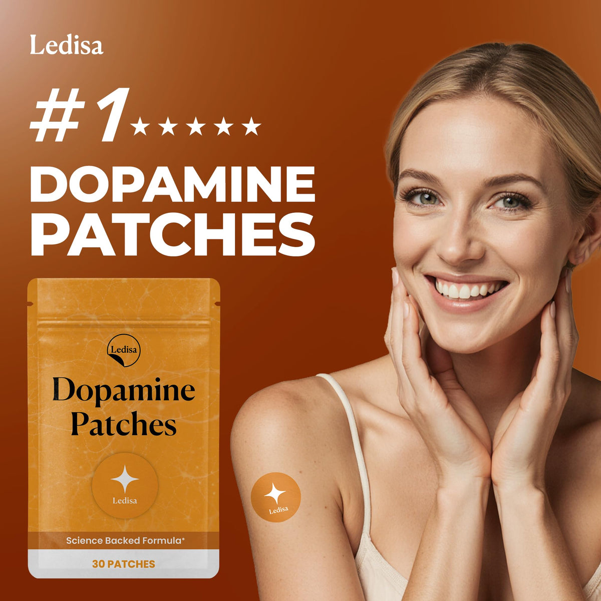 Ledisa Dopamine Patches | Mood & Positivity | with Lion’s Mane, Rhodiola Rosea, Ginkgo Biloba, 5-HTP | Dopamine & Serotonin Balance for Women and Men | 30 Days Supply