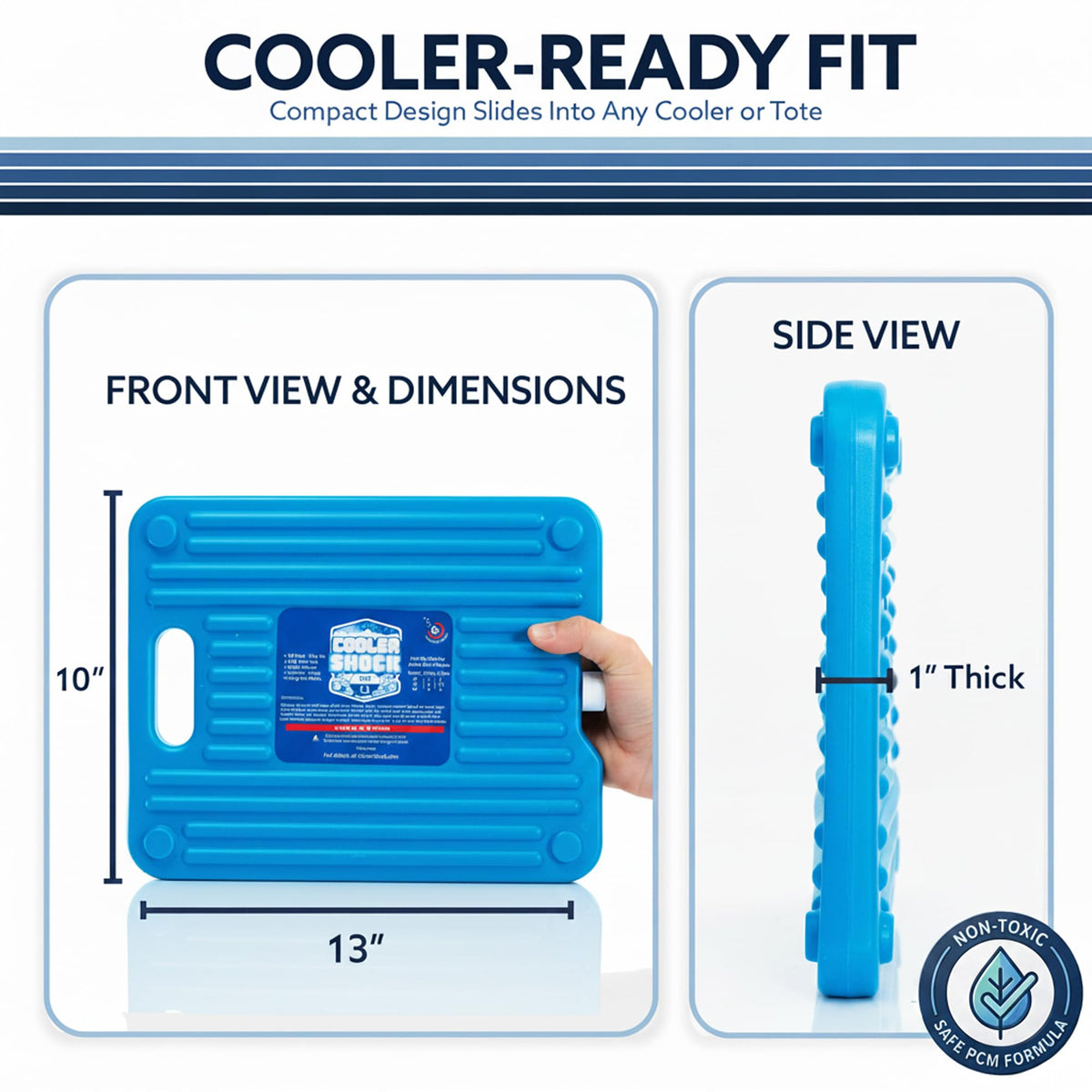 Cooler Shock Ice Packs for Cooler - 2 Reusable, Long Lasting, Cold Freezer Packs for Coolers, Lunch Bags & Totes to Keep Food Fresh - Clear