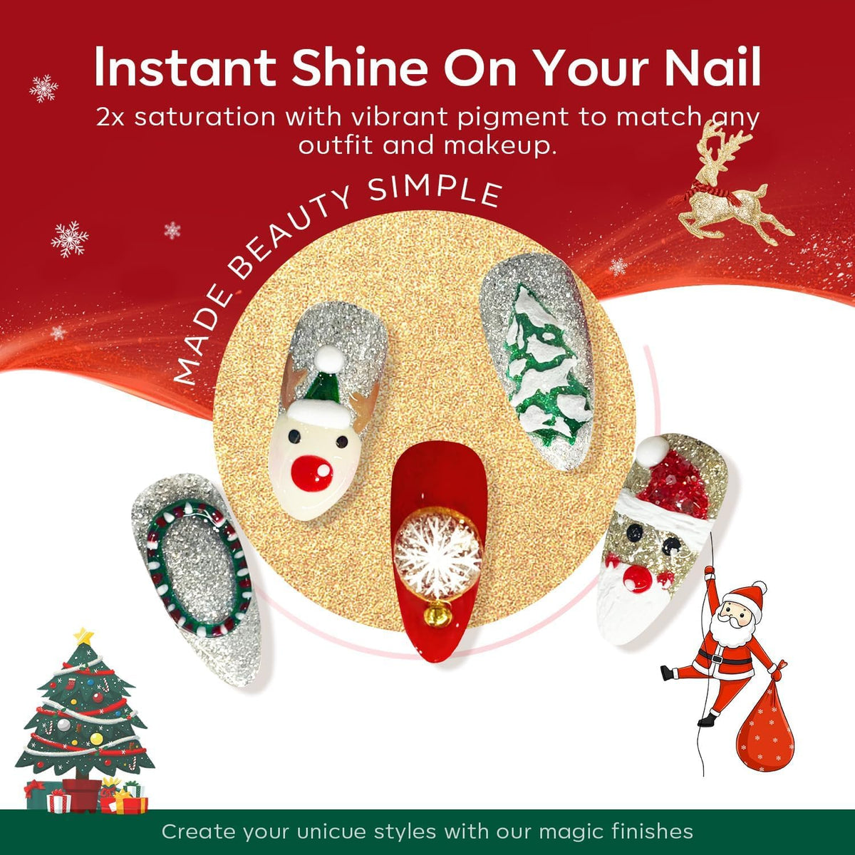 modelones Christmas Gel Nail Polish Set 6 Colors, Winter Sparkle Dark Green Red Glitter Silver Champagne Rose Gold New Year Shades Shopping Gel Polish Ki Soak Off Nail Art Manicure Home Gift