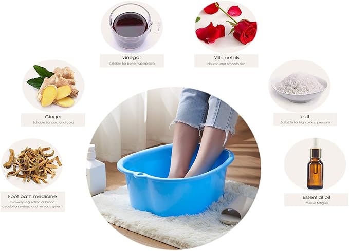 Foot Soaking Bath Basin: Plastic Foot Spa Basin for Soaking Feet - Foot Soaking Tub with Massage Dots - Roomy Foot Soak Bucket for Water Spa and Foot Massage (Black)