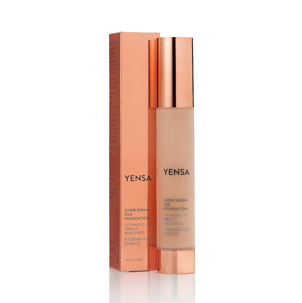 YENSA Super Silk Foundation - Full Coverage, Age-defying complex of Vitamin C, E, Ferulic, and Bakuchiol Oil (Deep 4) 1.0 fl oz