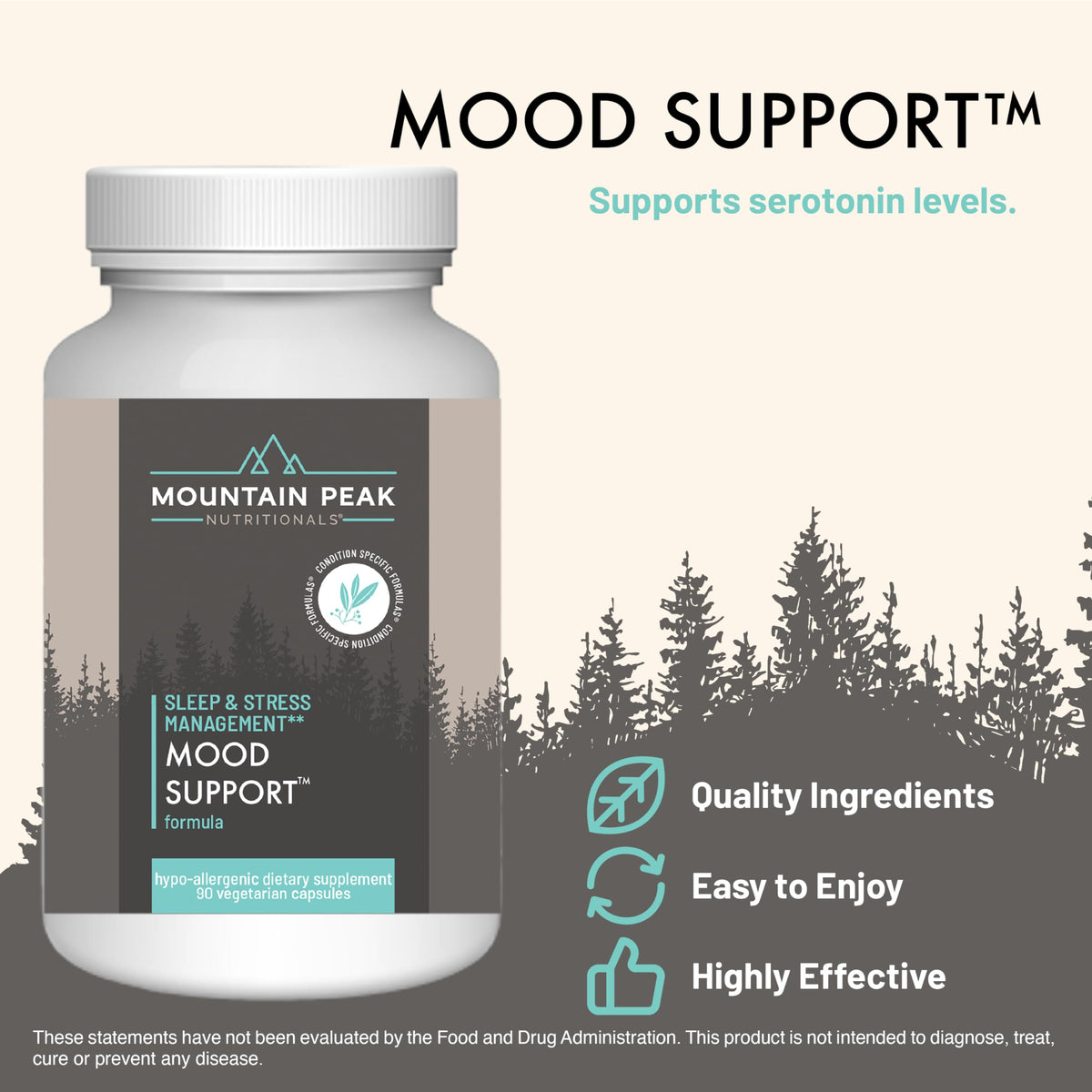 Mountain Peak Nutritionals Mood Support Formula - Supports Serotonin Levels - Hypoallergenic Dietary Supplement (90 Vegetarian Capsules)
