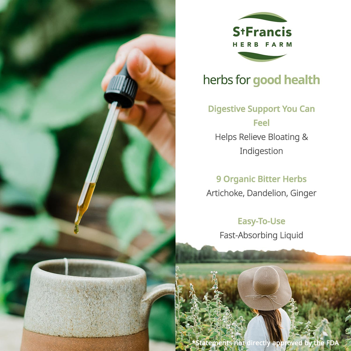 St. Francis Herb Farm Digestive Bitters (3.4floz) Natural Bitters for Digestive Issue Relief (1 Bottle) USDA Certified Organic, GMO-Free, Gluten Free, Vegan, Vegetarian, Herbal Expertise Since 1988