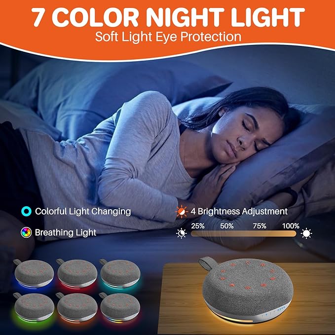 FUNYKICH White Noise Sound Machine, Portable Sound Machine for Sleep with 40 Soothing Sounds, Battery Indicator, Timer & Night Light, Sound Therapy White Noise Machine for Adults Baby Kids