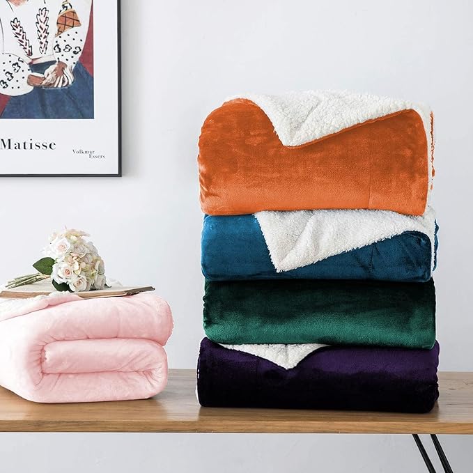 IR Imperial Rooms Purple Sherpa Fleece Throw Blanket Twin Size for Bed - Wholesale Bulk Pack of 12 Sherpa Blankets - Soft Fluffy Throw Blankets for Hotels, Guest Bedroom, 60x80 Inches