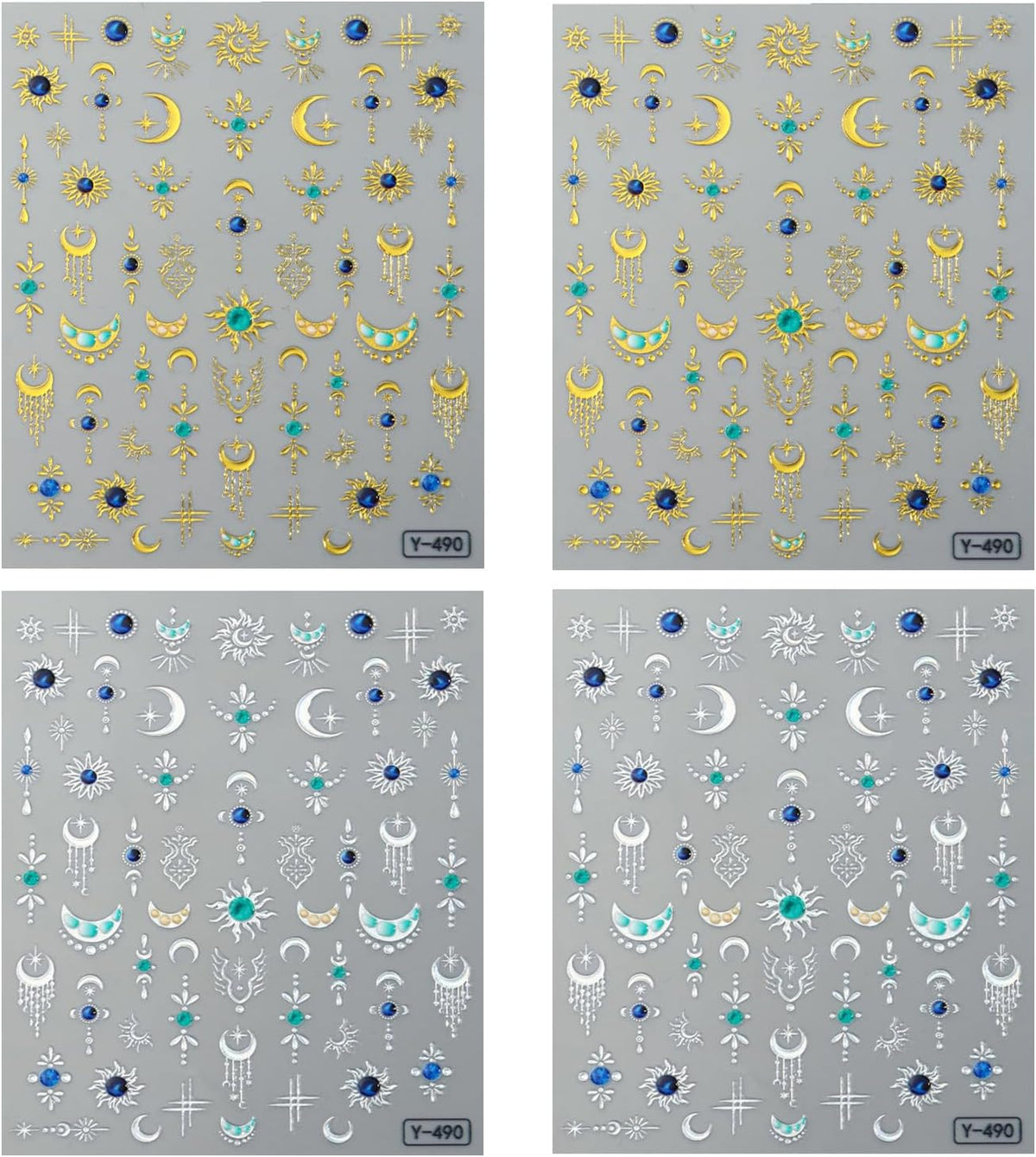 Gold Silver Star Moon Nail Art Stickers Decals Bohemia Nails Decals Self-Adhesive Nails Stickers for Nail Art