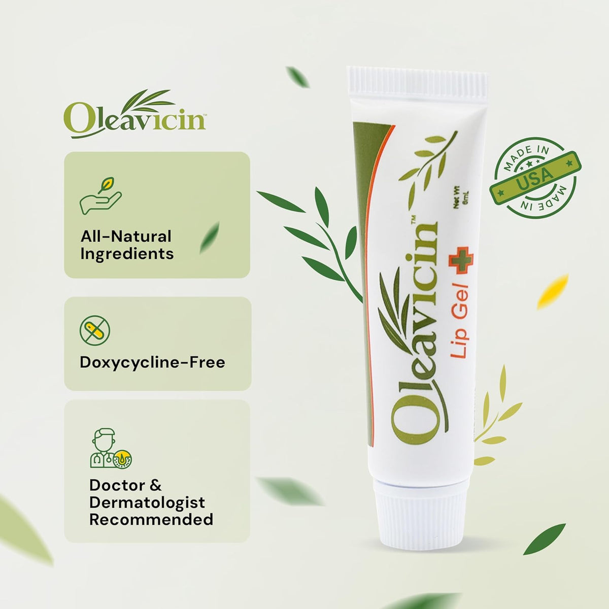 Lip Gel – Natural Cold Sore & Fever Blister Treatment with Organic Olive Leaf – Fast-Acting Relief – 1.3oz (3.8) - 2 Pack