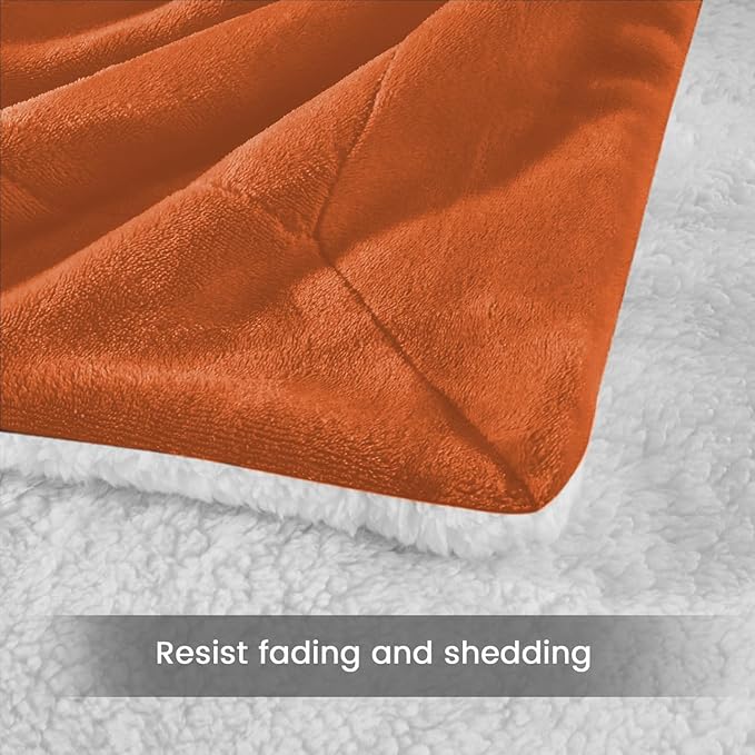 IR Imperial Rooms Sherpa Blankets Queen Size - Thick and Warm Blankets for Winter, Reversible Soft and Fuzzy Fluffy Queen Size Blanket for Bed, Rust, 90x90 Inches