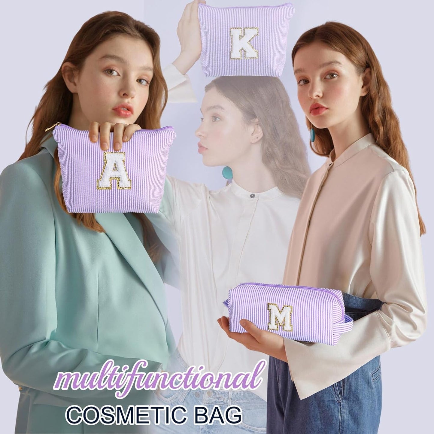 YOOLIFE Makeup Travel Bag Makeup Pouch - Initial Travel Makeup Bag Cosmetic Bag Birthday Gift Wedding Gifts Cute Bridesmaid Gifts Friend Birthday Gifts for Women Her Gifts for Teenage Girls W