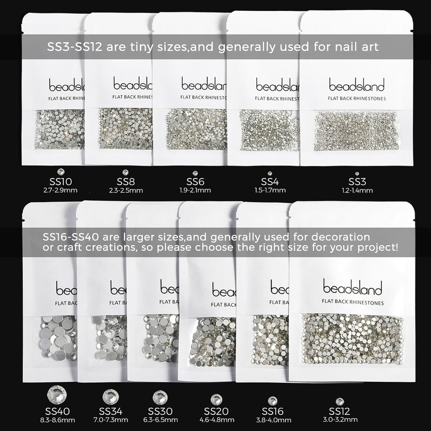 beadsland Flat Back Crystal Rhinestones Round Gems, Sapphire (4.6-4.8mm) SS20/1440pcs