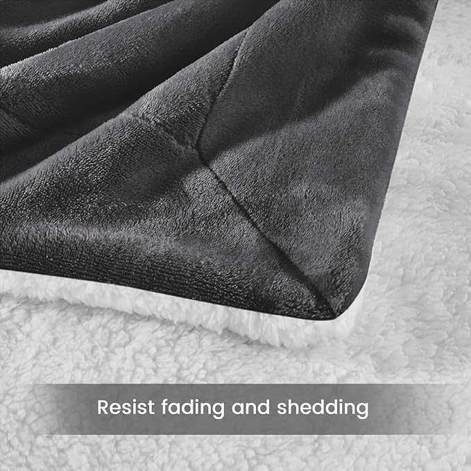IR Imperial Rooms Sherpa Blankets Queen Size - Thick and Warm Blankets for Winter, Reversible Soft and Fuzzy Fluffy Queen Size Blanket for Bed, Grey, 90x90 Inches