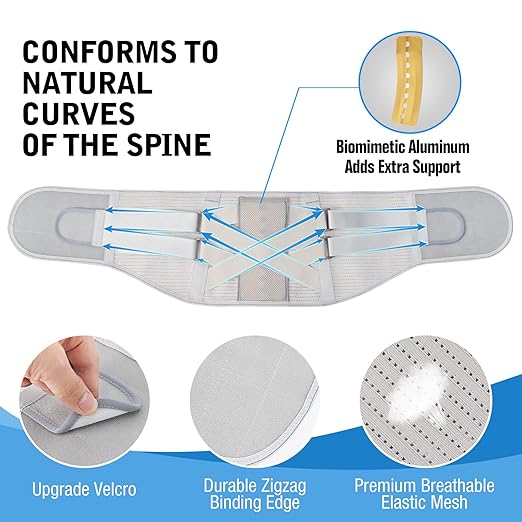 Back Brace for Lower Back Pain Relief - Back Support Belt for Women & Men, Lower Back Brace for Herniated Disc, Sciatica. Removable Stays for Lower Back Support with 2 Different Hardness Sets