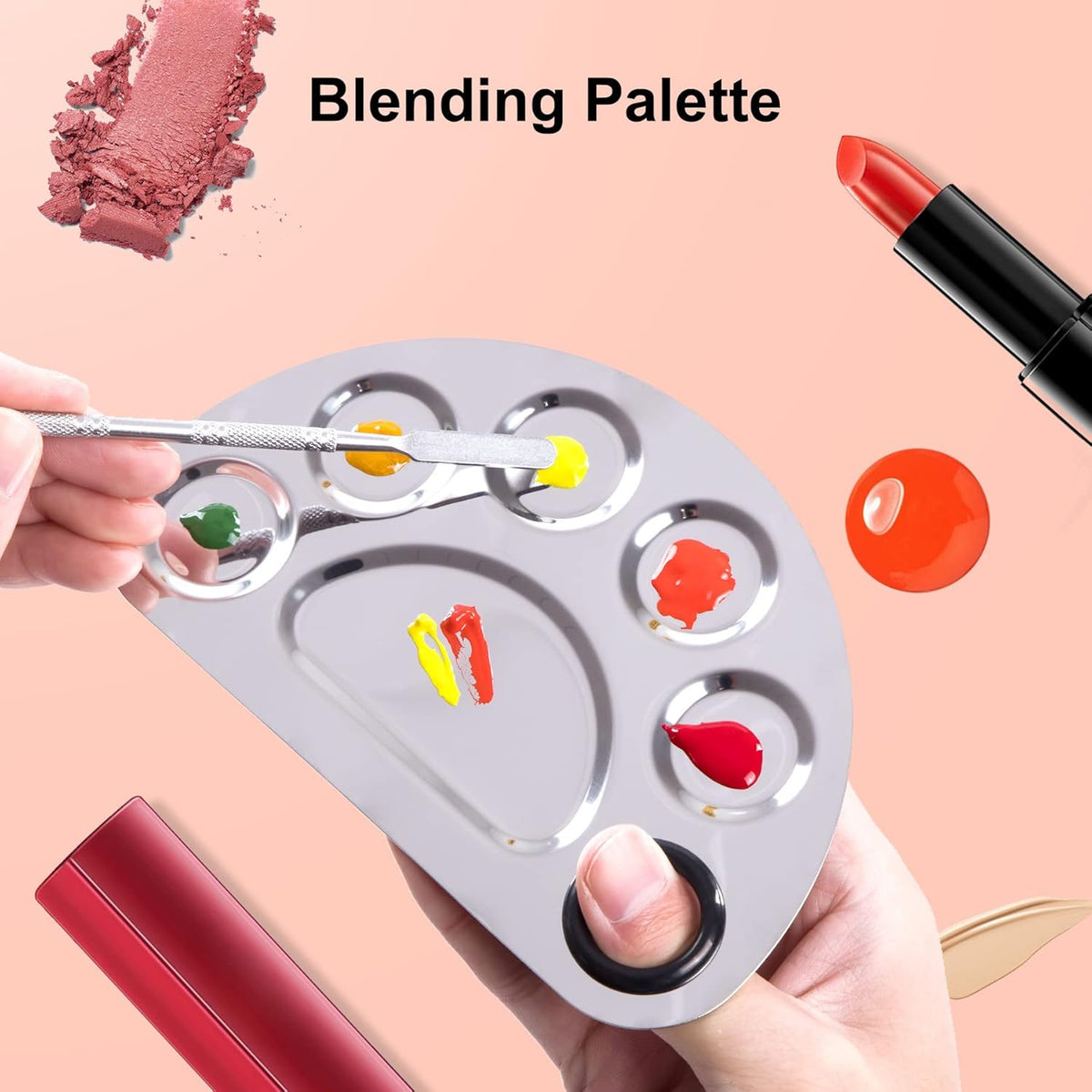 Makeup Palette, Makeup Mixing Palette, Stainless Steel Metal Foundation Palette with Spatula Artist Tool for Mixing Foundation Nail-Art, Cosmetic Mixing Makeup Palette, Makeup Plate, 6×4"/Silver/2pcs