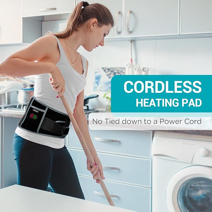 Comfytemp Cordless Heating Pad with Massager for Back Pain Relief, Portable Lower Back Massager FSA HSA Eligible Wearable, Father's Day Gifts, Birthday Gifts for Dad Mom Men Women, 3 Heat Auto-Off 58"