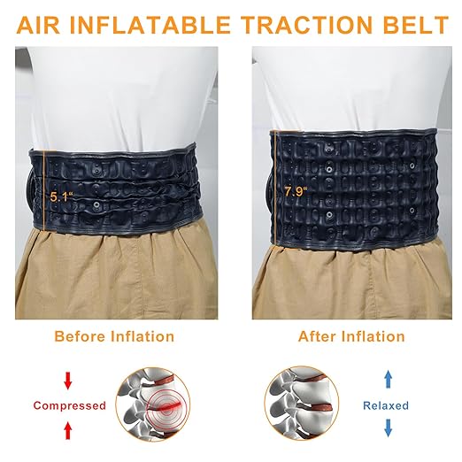 HONGJING Inflatable Decompression Belt with Heating & Vibration for Instant Lower Back Pain Relief - Lumbar Massager Belt Rechargeable, One Size Fits 29-49