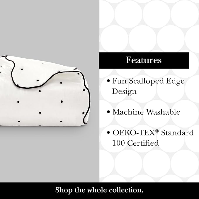 kate spade new york Scalloped Edge Euro Sham, 26" x 26" Decorative Pillow Cover, Single 100% Cotton Cover, Machine Washable, Marshmallow
