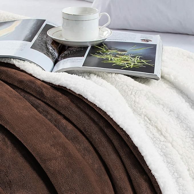 IR Imperial Rooms Sherpa Blankets Queen Size - Thick and Warm Blankets for Winter, Reversible Soft and Fuzzy Fluffy Queen Size Blanket for Bed, Coffee, 90x90 Inches