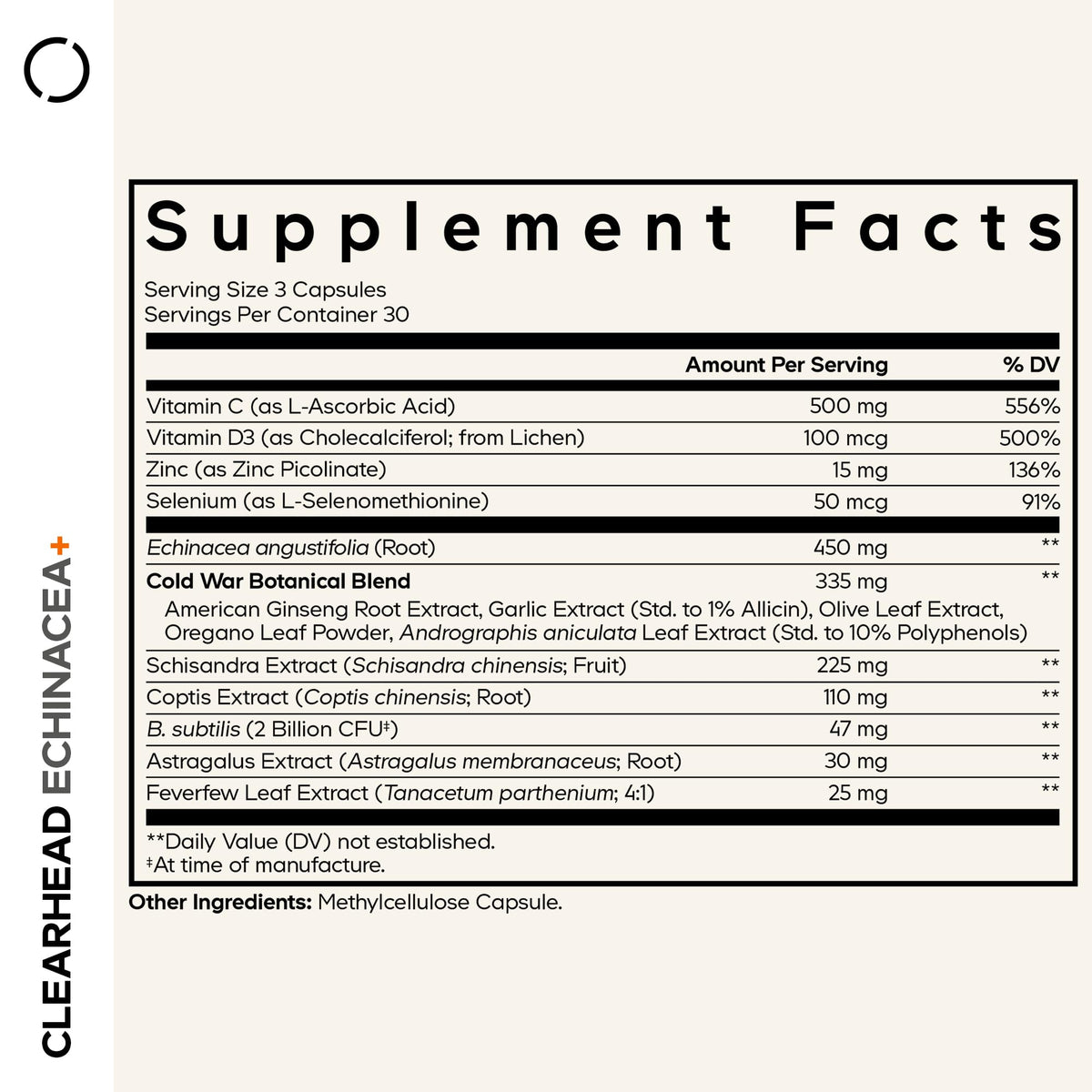 Codeage Clearhead Echinacea+ Supplement, Ginseng, Feverfew, 90 Capsules