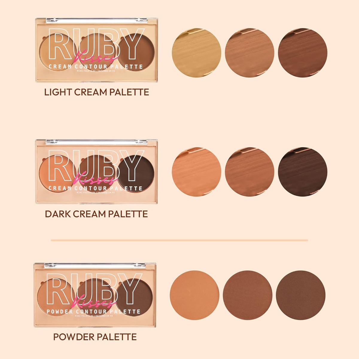 Ruby Kisses Contour Palette 3-in-1 Contour, Conceal, Highlight All-In-One Mini Palette, Long-Lasting, Easy to Blend Cream Contour Palette for Oily and Dry Skin (Tan To Dark)