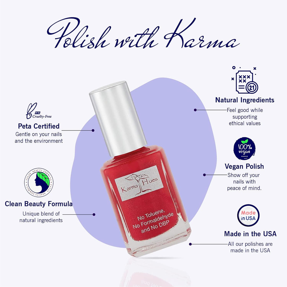 Karma Organic Natural Non toxic Nail polish - Vegan and Cruelty Free Nail Paint for Nail Art - Fast Drying Nail Polish for Women - Long Lasting Nail Polish (Texas Red)