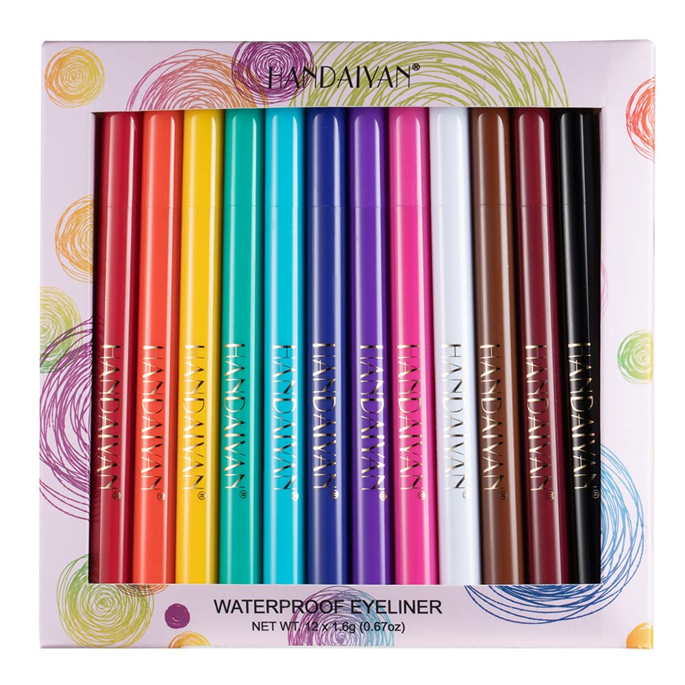 BestLand 12 Colors Matte Liquid Eyeliner Set Rainbow Colorful Neon Eyeliner Pencil Pigmented Waterproof Smudgeproof Long Lasting Gel Eye Liner Christmas Makeup Gift Kit for Women (Set E)