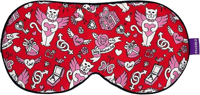 O’Bester Natural Silk Sleep Mask, Comfortable and Super Soft Eye Mask with Adjustable Strap, Ultimate Sleeping Aid, Blindfold, Blocks Light (cat)