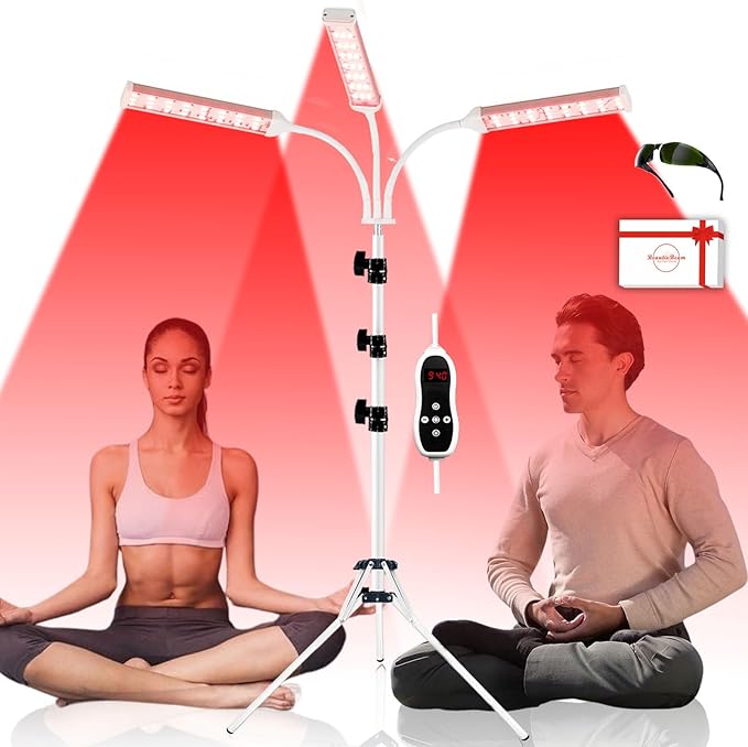 Red Light Therapy Lamp for Face- Facial and Body Treatment with Adjustable Height Stand, Alleviate Muscle Soreness, Skin Vitality,3head-w