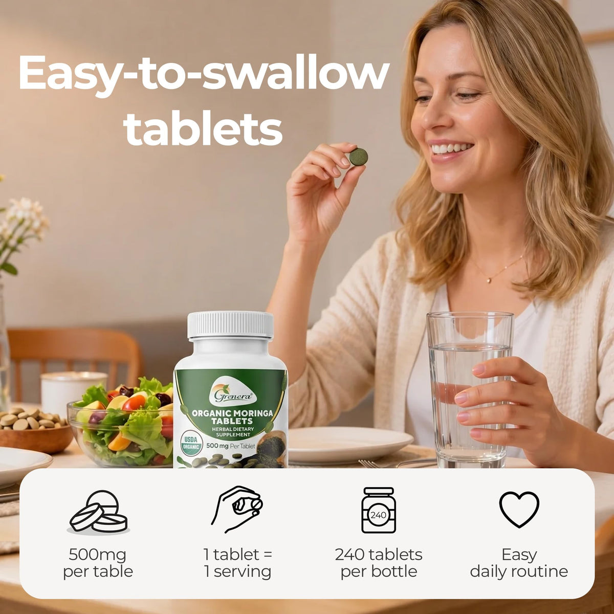 Grenera Organic Moringa Leaf Tablets 500 mg – 240 Count