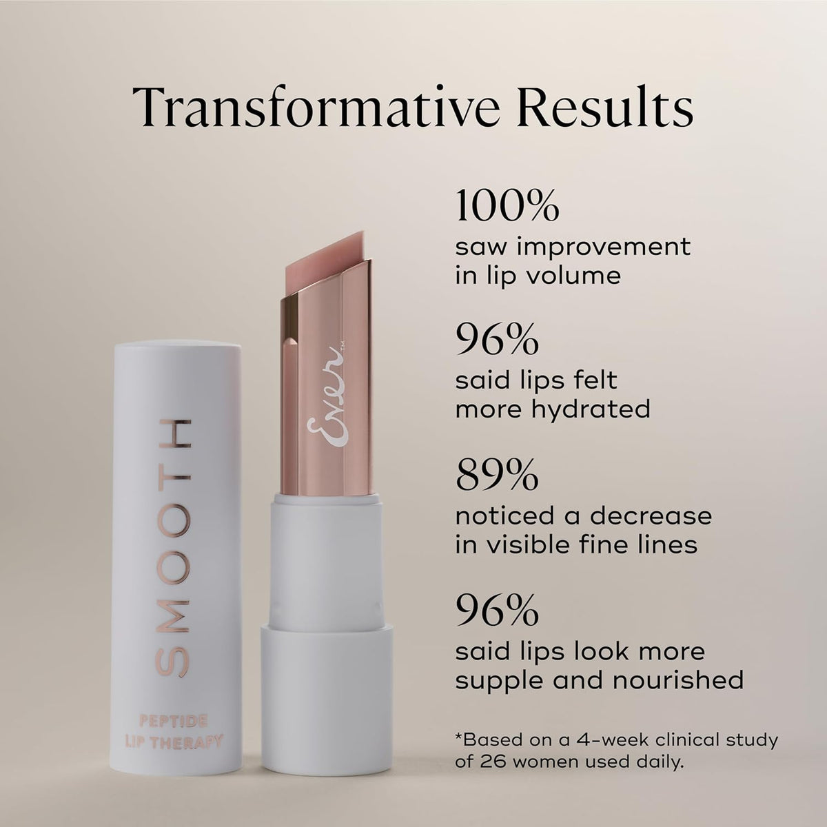 EVER SMOOTH Peptide Lip Therapy Collagen Balm with Coconut, Argan, Camellia Oils - PETAL (Soft, Neutral Pink)