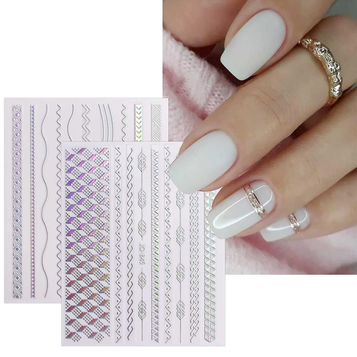 JMEOWIO 12 Sheets Aurora Nail Art Stickers Decals Self-Adhesive Pegatinas Uñas Glitter Holographic Nail Supplies Nail Art Design Decoration Accessories