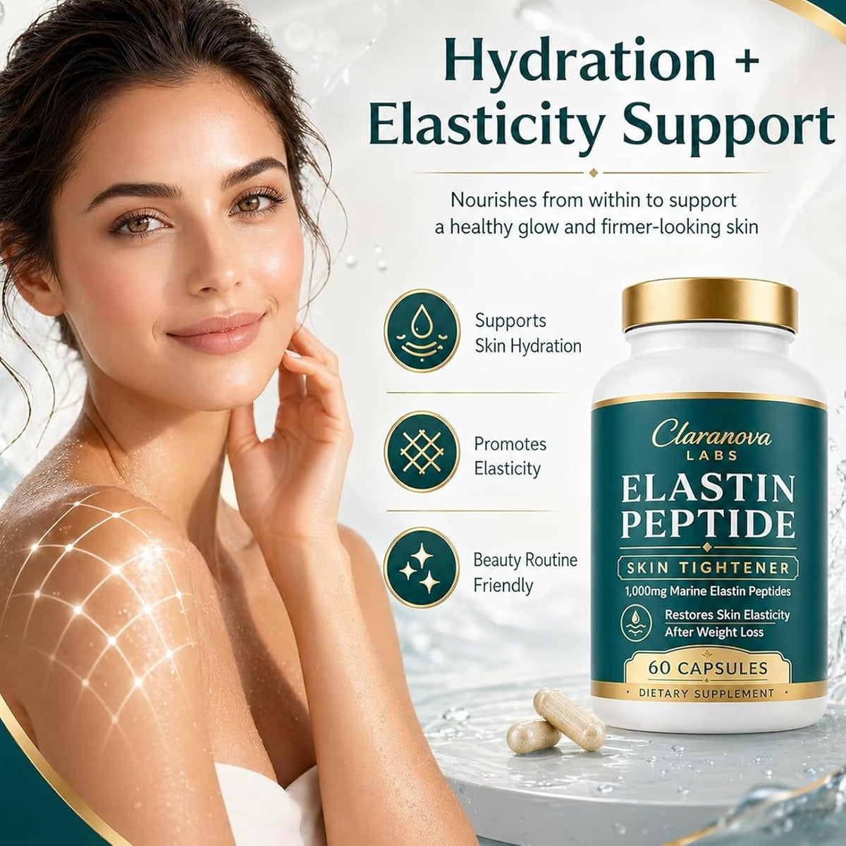 iscentan Claranova Labs Marine Elastin Peptides, Elastin peptide Skin Tightening Formula, 60 Capsules