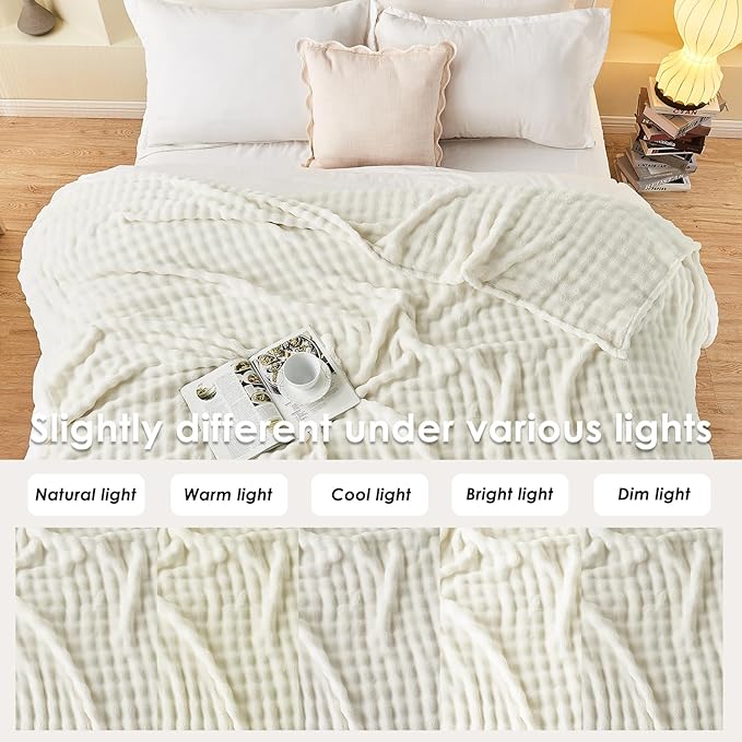 SOCHOW Cream White Bubble Fleece Blanket for Couch, Super Soft Cozy Cute Throw Blanket for Women, Decorative Fuzzy Flannel Blanket, 50 x 60 Inches