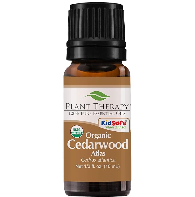 Plant Therapy Organic Atlas Cedarwood Essential Oil 100% Pure, USDA Certified Organic, Undiluted, Natural Aromatherapy for Diffusion, Skin, and Hair, Therapeutic Grade 10 mL (1/3 oz)